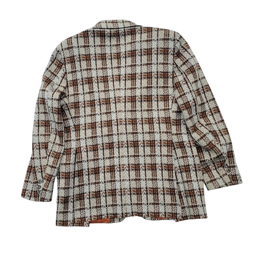 Vintage Tartan Plaid Blazer Retro Mod 70s Sport Coat Jacket Orange Check 46x31 - Picture 10 of 15